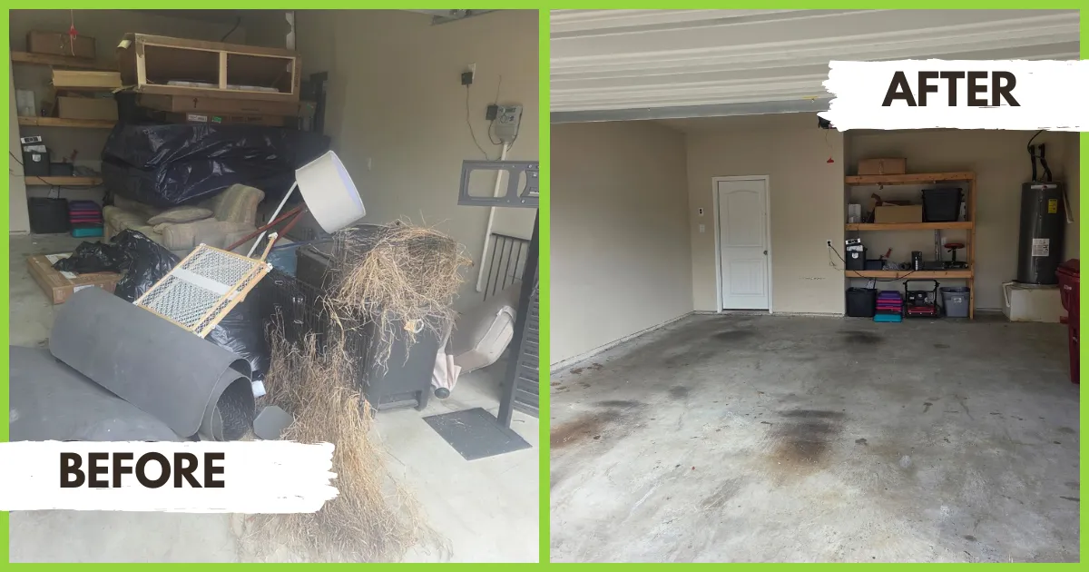 Before and after garage cleanout in Royse City